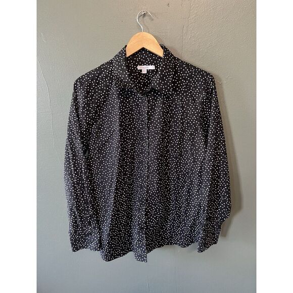 Chicos Womens Black Polka Dot Long Sleeve Button Up Shirt Size 14 - Picture 1 of 3